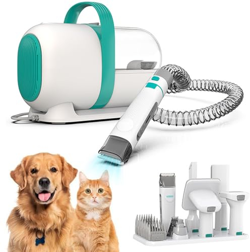 Kit Tosatrice per Cani, Tazza Antipolvere di Grande capacità da 1,5 Litri, Aspirapolvere per Peli di Animali A Basso Rumore, 5 Strumenti per Toelettatura E Smerigliatrice per Unghie