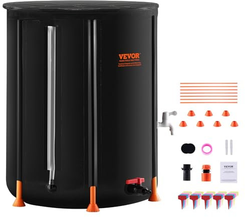 VEVOR Collapsible Rain Barrel, 100 Gallon/380 L Portable Water Tank, PVC Rainwater Collection Barrel with Spigots and Overflow Kit, Water Barrel for Garden Water Catcher