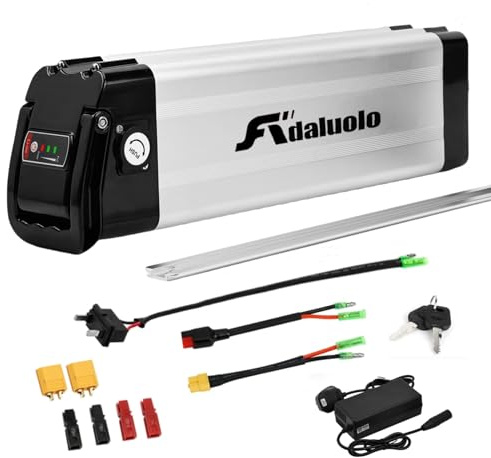 Adaluolo Batería Ebike, 48V 15AH Batería Bicicleta Eléctrica Plata E-Bike Pedelec Bateríe Iones Litio Extraíble 2 Pin con Cargador para 350W 500W 750W 1000W Motor