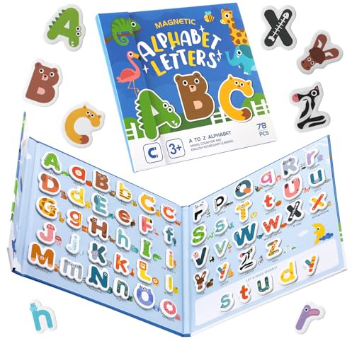 Magnetic Letters,Large Size Fridge Magnets for Kids,Alphabet ABC Magnets for Refrigerator,Capital Animal Toys,Educational Spelling Learning Games Toys for Baby Toddler Preschool