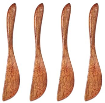 MIRKUZI Coltello da burro in legno da 4 pezzi, Spalmatore per marmellata di burro gelatina di formaggio cremoso, circa 15 cm