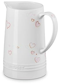 Le Creuset Mon Coeur Collection Stoneware Signature Pitcher, 1.6 Qt., White with Hearts
