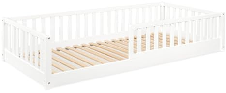 Ehrenkind® Bodenbett Buche Livo | FSC Zertifiziert | Kinderbett mit Rausfallschutz | Massivholz 200x120 cm weiß | Bodenbett 120x200 Kinder Bett