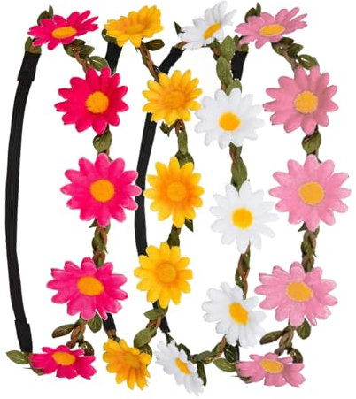 AOEVUIR 4 Unids Corona de Flores Diadema Multicolor para Mujeres y Niñas Accesorios para el Cabello Bohemios