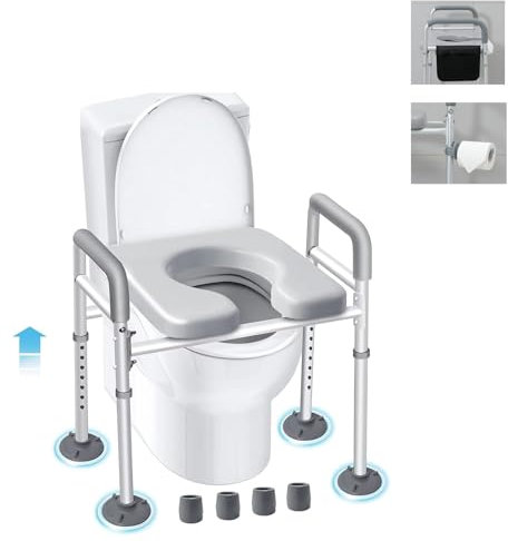 NEWFUN Elevador WC Adulto Con Reposabrazos, Alzador WC Adulto, Elevador WC para Adultos, Elevador de Tapa de Inodoro Senior con Ajuste de Altura, Apto Para Todos los Inodoros Estándar, 150 KG
