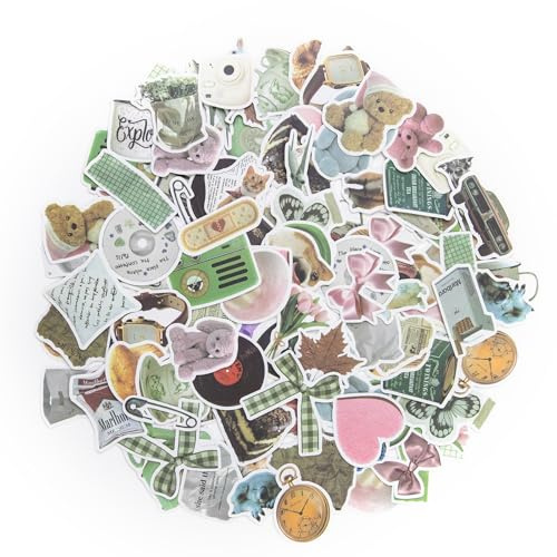 OIHCAZ Scrapbook Stickers 116PCS, Vintage Stickers Aesthetic Waterproof Reusable PVC for DIY Crafts Laptops Phones Scrapbooks Luggage Teen and Adult Decoration