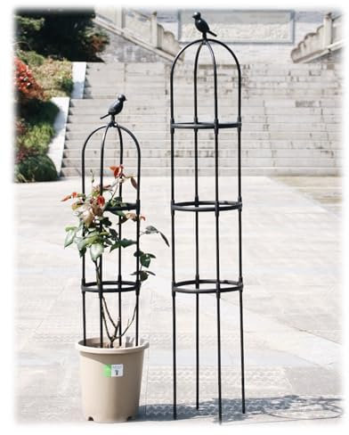 Treillis obélisque en métal noir pour plantes grimpantes - Antirouille - 1,8 m/2,3 m/2,8 m/3,3 m de haut - Cadre en acier pour vignes, fleurs et légumes - Support durable pour plantes