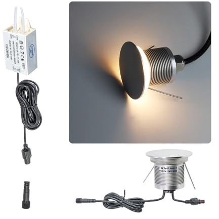 1pcs Recessed LED Garden Step Light 1W IP67 12V-24V Silver Warm White
