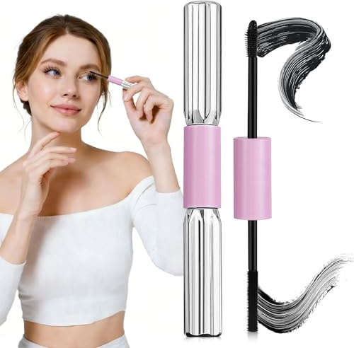 Mascara de Pestañas con Fibras Alargadoras Naturales Efecto Doble 2 en 1 Efecto Voluminizador y Alargador de Larga Duración que Aporta Pestañas Intensas y Definidas Rimel Waterproof