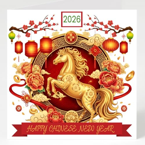 Sarah Elizabeth Collection - Chinese New Year Card With Matching Gift Tag - Year of The Horse - Luna New Year - Celebrations