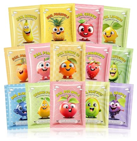 14 Stück Mascarillas faciales de frutas – Mascarillas de tela hidratantes para adolescentes y mujeres, suaves y adecuadas para todo tipo de piel