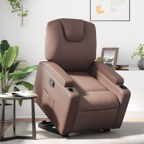 Mimdixy Poltrona relax per il cinema, poltrona relax con supporto per alzarsi, in similpelle, marrone, per soggiorno, camera da letto, home theater, veloce da installare