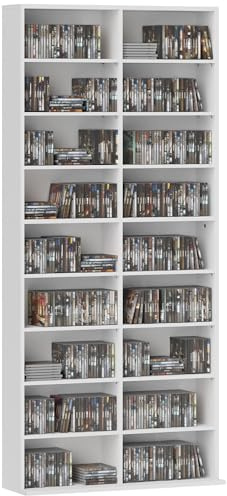 HOMCOM Mueble para CD con 14 estantes ajustables, estantería con capacidad para 640 CD/360 DVD/430 Blu-ray, ahorro de espacio, mueble para CD con 18 compartimentos, para salón, dormitorio, oficina,