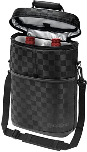 opux 2 Bottle Wine Carrier Tote, Insulated Leakproof Wine Cooler Bag, Wine Travel Bag Tote for Picnic BYOB Beach, Portable Wine Bottle Carrying Case, Gift for Wine Lover Women Men Christmas