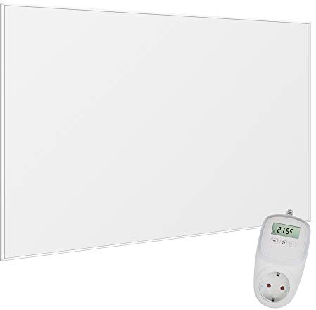 VIESTA® Calefacción de pared por infrarrojos con termostato [INCL.TERMOSTATO TH10]–Calefacción por infrarrojos para montaje en pared–Radiador de infrarrojos Carbon Crystal–Panel apto para baño – 1200W