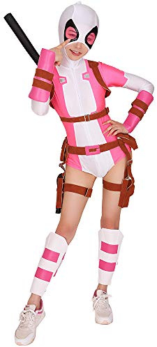 miccostumes Women's Pink White Pool Cosplay Costume Bodysuit With Belt Set (S)