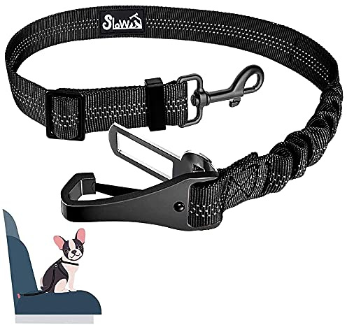 Eyein Dog Seat Belts for Cars UK, 2 in 1 Attachment Dog Car Harnesses Belt, Hook Latch Bar & Buckle with Anti Shock Elastic Nylon Bungee Buffer, Adjustable Reflective Duty Pet Safety Belts for Vehicle