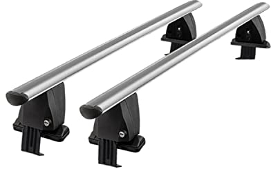 Menabo Dachträger Grundtäger kompatibel mit Nissan Navara 2014-2020 4 tür Aluminium 50kg Silber 2tlg Ohne Reling für Fahrradträger, Dachboxen, Skiträger Abschließbar