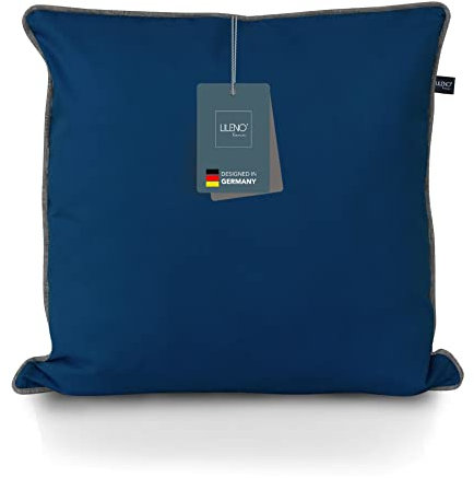LILENO HOME 2er Set Kissenbezug 60x60 cm [Dunkelblau + Keder Grau] - super weiche Kissenhülle [ohne Füllkissen] - Kissenbezug mit Reißverschluss für Drinnen & Draußen Kissen - Capri