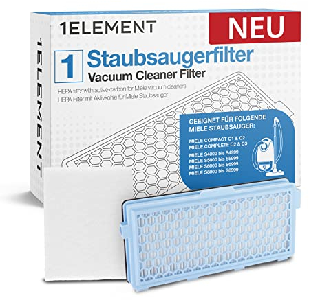 Vacuum Filter for Miele Vacuum Cleaners [Compact C1 & C2, Complete C2 & C3, S8340] – 1 HEPA + 1 Motor Filter for Allergies, Fine Dust & Odours [S4000, S5000, S6000 & S8000 Series]
