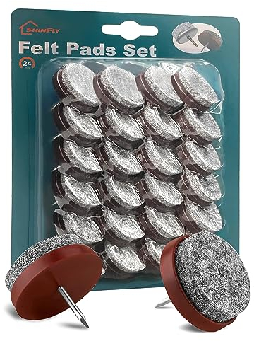 shinfly 24 PCS Chair Leg Floor Protectors, Non Slip Felt Pads for Furniture Feet, Nail in Chair Leg Floor Protectors with 4mm Thick, Diameter 24mm