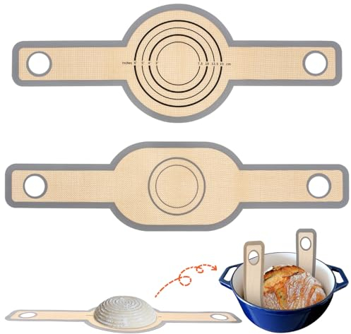 Silikonmatte Backen für Dutch Oven, 2 PCS Backmatte Silikon Brot Backen Zubehör, Lange Griffe Teigmatte, Wiederverwendbare Backunterlage für Teig