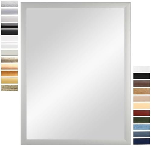 PrimeLuxe Wandspiegel 40 x 125 cm (Außenmaß) in Silber matt | Farbe und Größe wählbar | Ganzkörperspiegel | Bad & Flur Spiegel | mit Holz Rahmen | Made IN Germany