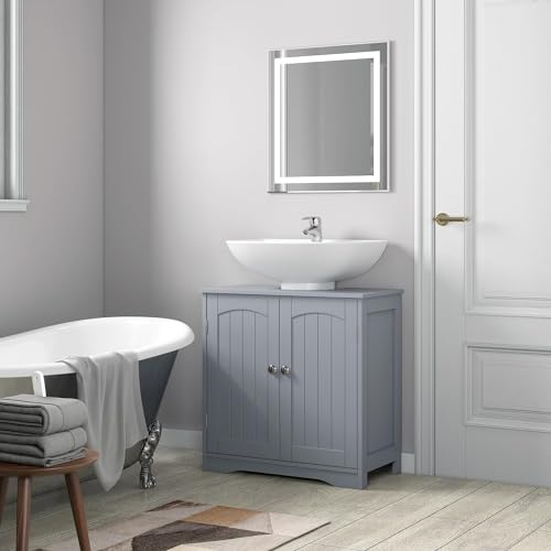 mcc direct Under Sink Bathroom Cabinet, Free Standing Wooden Sink Storage Unit, Basin Cupboard With 2 Door, Bathroom Cabinet Space Saver Organizer Colarado(Grey)
