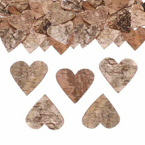 ParPix Groß Konfetti Holzherzen Hochzeit Deko 5cm, Birkenholz Streudeko, Tischdekoration aus Birkenrinde, DIY Holz Herz Tischdeko