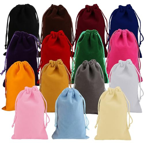 kayqbonke Lot de 15 Petits Sachets Pochettes en Velours, 15 Couleurs Sac en Velours avec Cordon, 10x15cm Pochette Cadeau, Pochette Bijoux pour Cadeaux, Cadeaux de Fête