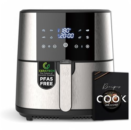MasterPRO ROCKET 600 - Freidora de aire caliente 6L SIN PFAS 1800W 6L con Revestimiento Cerámico CERATECH - Pantalla táctil LED - Termostato desde 80-200°C - Cesta extraíble - Carcasa Acero Inoxidable