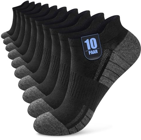 Effeet 10 Pares Calcetines Tobilleros Hombre Mujer, Calcetines Cortos Algodón Transpirables, Ideales para Deporte, Correr, Casa, Trabajo, Verano, Negro 35-38