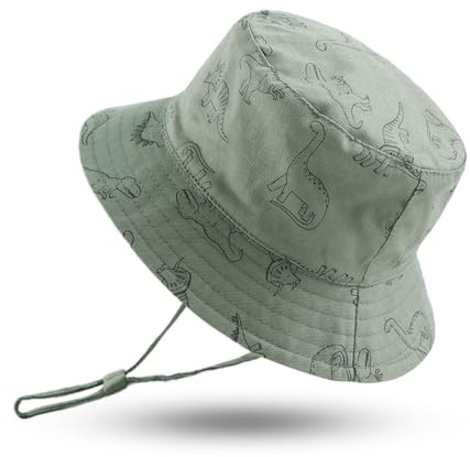 XIAOHAWANG Sombrero para el Sol del Bebé Sombrero de Protección UV para Niños Sombrero para Niñas Sombrero de Pesca para Niños de Verano con Forro de Malla((Dinosaurio Verde, 50CM)