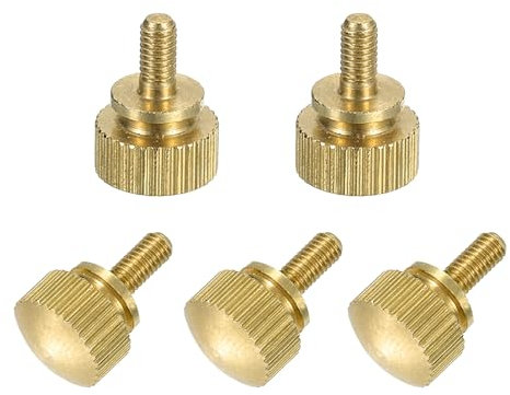 sourcing map 5 tornillos de latón moleteados, pernos de hombro M3 x 6 mm, pomos de agarre escalonado, sujetadores de latón macizo moleteado con diamante para electrónica, mecánica