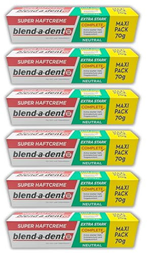blend-a-dent Super Haftcreme Extra Stark Neutral 6×70g – Geschmacksfreie Prothesencreme mit Langzeithalt | Sicherer Halt für Zahnprothesen | Sanft & zuverlässig für empfindliche Nutzer