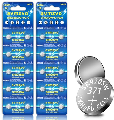 avmzvo SR920SW batterie a bottone, 20 pezzi, 371 V371 AG6 LR920 batterie per orologio, 1,5 V alcalina, confezione sicura per bambini【5 anni di garanzia di conservazione】