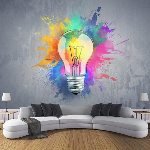 Creative Arts Silk Wallpaper Mural - Colored Light Bulbs Wall Mural Silk Photo Wallpaper Bedroom Home Living Room Decoration Poster Wall Covering 350×256cm (W x H) Grey