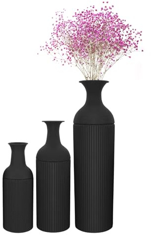 soudesileim 3 jarrones de suelo grandes con parte superior extraíble, jarrón de metal, alto 40/50/67 cm, irrompible, jarrón moderno para familias con niños o mascotas, regalo (negro)