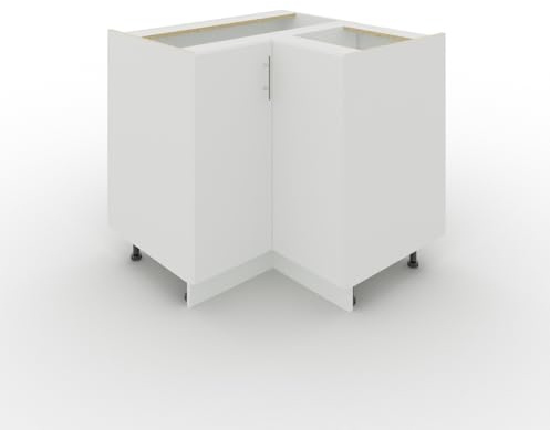 JD Greta Adjustable Kitchen Corner Base Unit - 900mm - Corner Base Cabinet with Doors (No Worktop) - White Matt