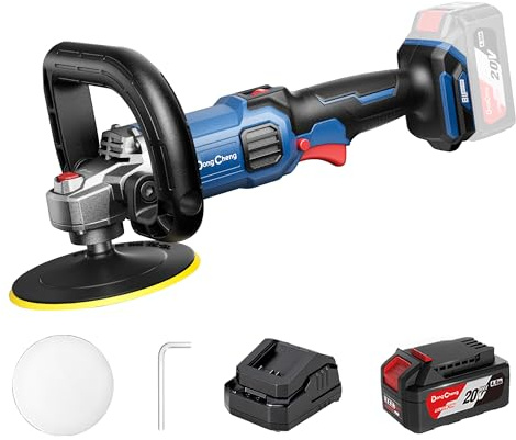 Dong Cheng Lucidatrice Senza Spazzole 150mm con Batteria 4,0 Ah, Impugnatura a D, Avvio Graduale, Stabilizzazione Elettronica della Velocità, Caricabatterie – Ideale per Auto, Barca, Mobili