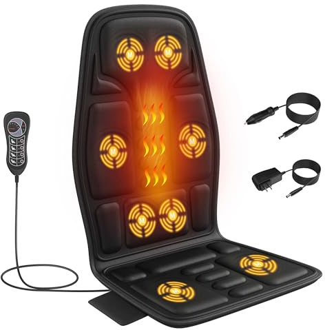 Vibration Back Massager for Chair with Heat, Chair Massager Pad with 8 Vibration, Seat Cushion for Seniors, Office Workers & Family, Fatigue & Pain Relief in Office, Home & Travel