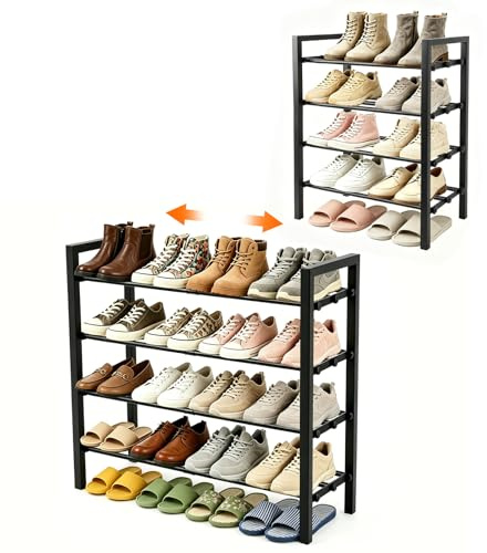 Anhow Étagère à Chaussures 4 Niveaux, Extensible Shoe Rack 43 à 78 cm, Noir