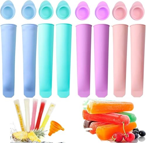 hankousi Juego de 8 moldes para helados con palos, moldes reutilizables de silicona sin BPA para una fácil limpieza y uso doméstico