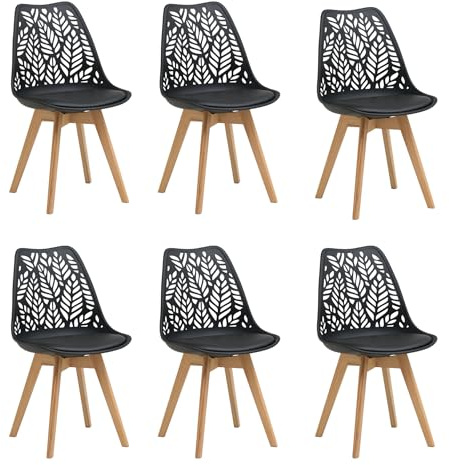 JZGORC Lot de 6 chaises de Salle à Manger de Style Nordique Chaises de Cuisine aux Pieds en Bois Massif,Dossier ajouré et revêtement en Similicuir pour salles à Manger, Cuisines et Salons,Blanc