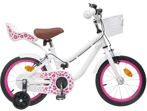 Ziaphsol Barncykel med stödhjul tum rosa stålram, justerbart styre och säte, korg, ringklocka, skyddsplåt, fälgbroms, för flera år, upp till