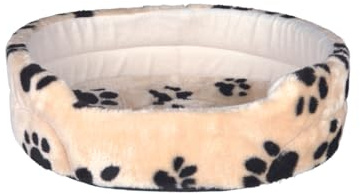 TRIXIE Hundebett Joey 50 × 43 cm in beige - flauschiger Hundeschlafplatz mit niedlichem Pfotenmotiv - Hundekorb für kleine Hunde - rutschfest - 37002
