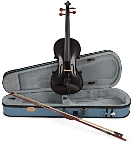 Stentor Harlequin Violin Outfit 4/4 Size, Violin for Intermediates with P&H Fibreglass Bow, Lightweight Case, Colourful String Instrument 1401ABK, Black