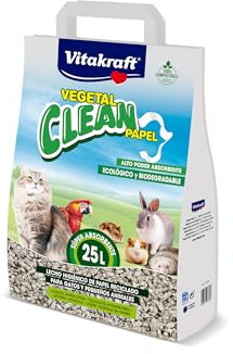 Vitakraft Vegetal Clean Papel, lecho Sanitario higiénico de Papel prensado para Animales pequeños, Conejos, cobayas, Gatos, Control de olores y Gran absorción, hipoalergénico, Biodegradable (1x 25L)