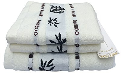 Lsharon Set di asciugamani premium in fibra di bambù, 3 pezzi (1 telo bagno, 2 asciugamani) – naturali, ultra assorbenti ed ecologici. White