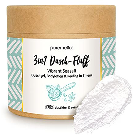 puremetics 3in1 Dusch-Fluff “Vibrant Seasalt“ (250g) | Duschgel, Peeling und Lotion in Einem | 100% vegan & plastikfrei | mit Salzpeeling